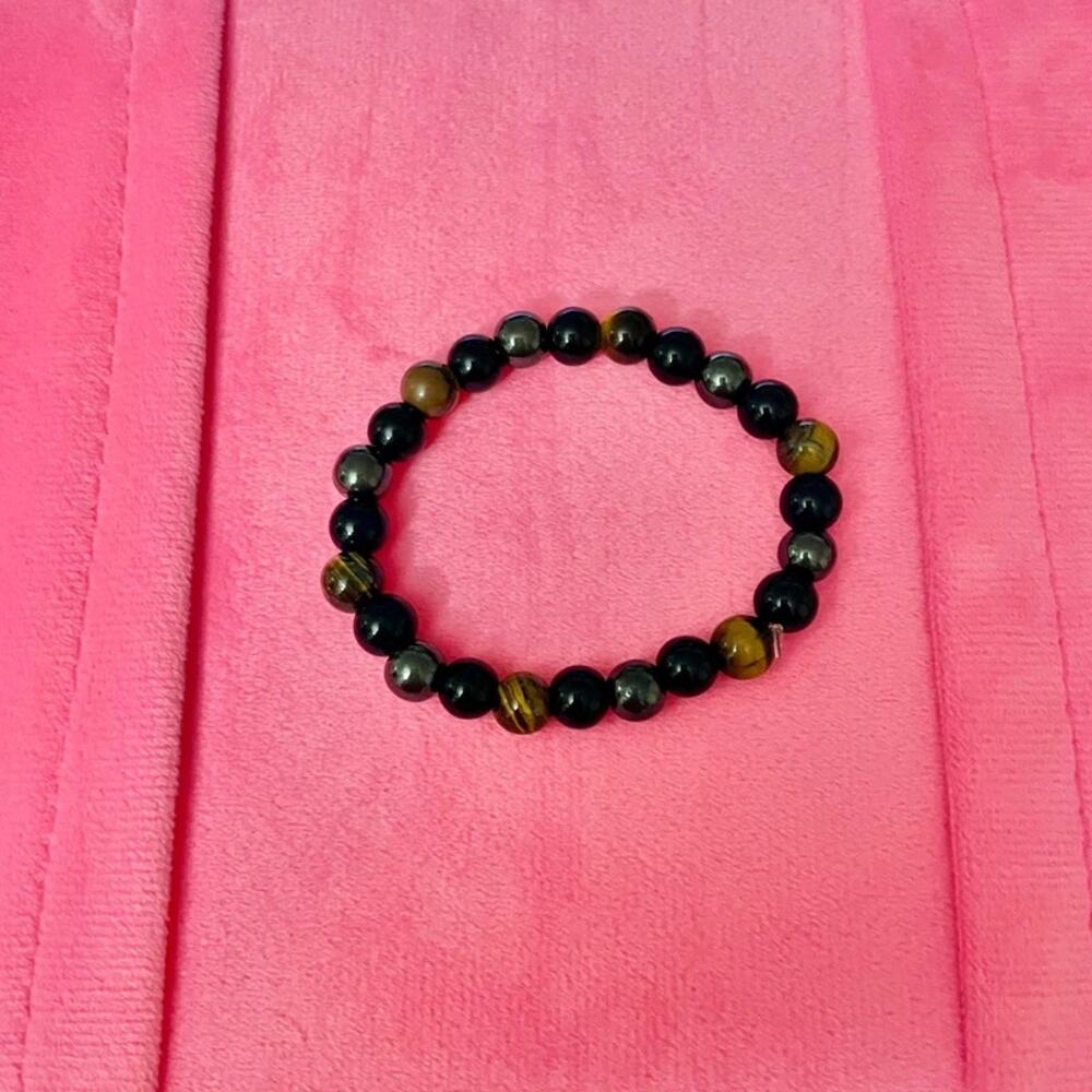 Vintage Women's Bracelet Multicolored Beaded Dark Colors Stretchy One Size